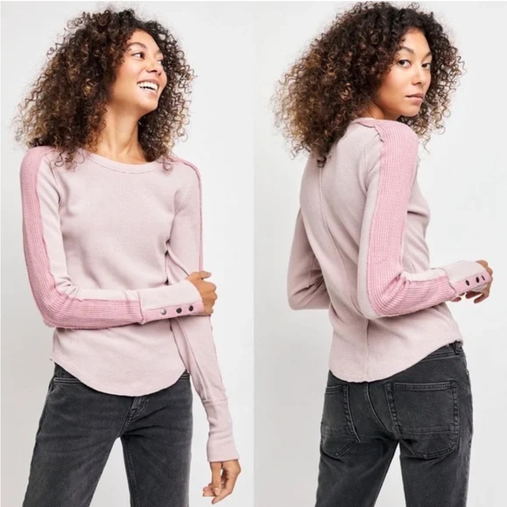 We The Free Tasha Thermal Top Daytime Pink Long Sleeve Sweater